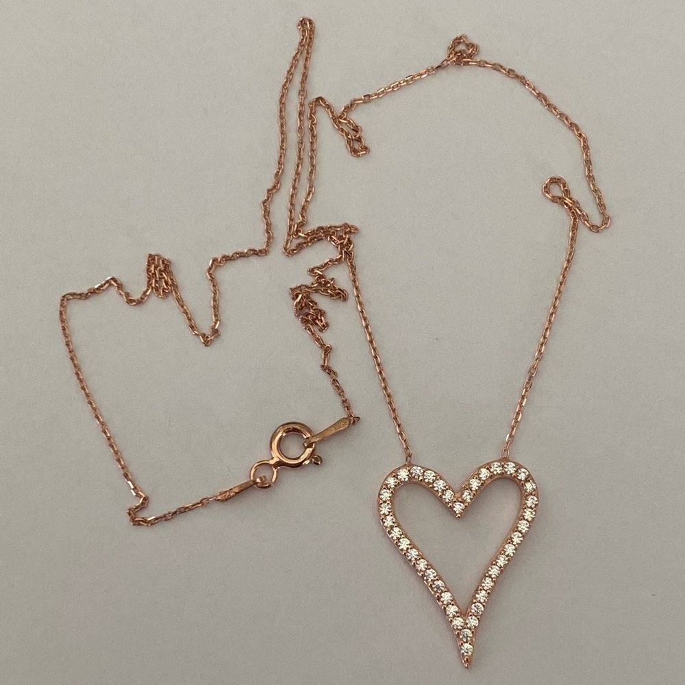 💖925 Silver necklace heart love cz stones 14k rose gold plated - Picture 4 of 4